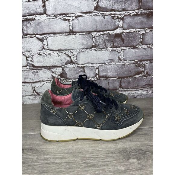 Blumarine Blue Suede Gold Embellished Lace Up Sneakers Women’s Sz 36.5EU/6M US - Picture 4 of 16